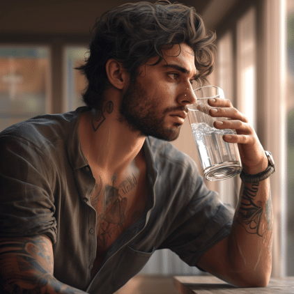 man drinking water after workout