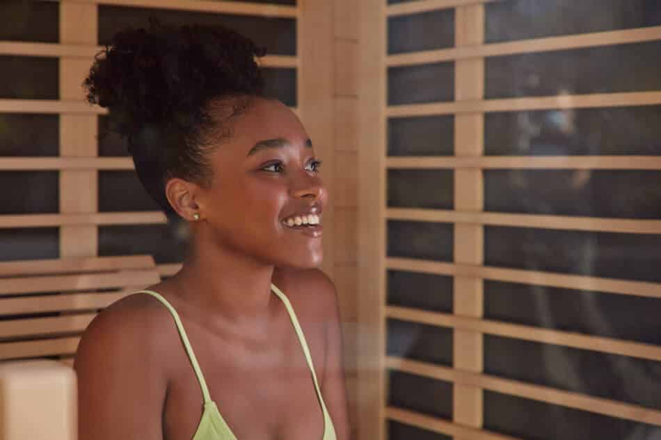 woman enjoying a sauna
