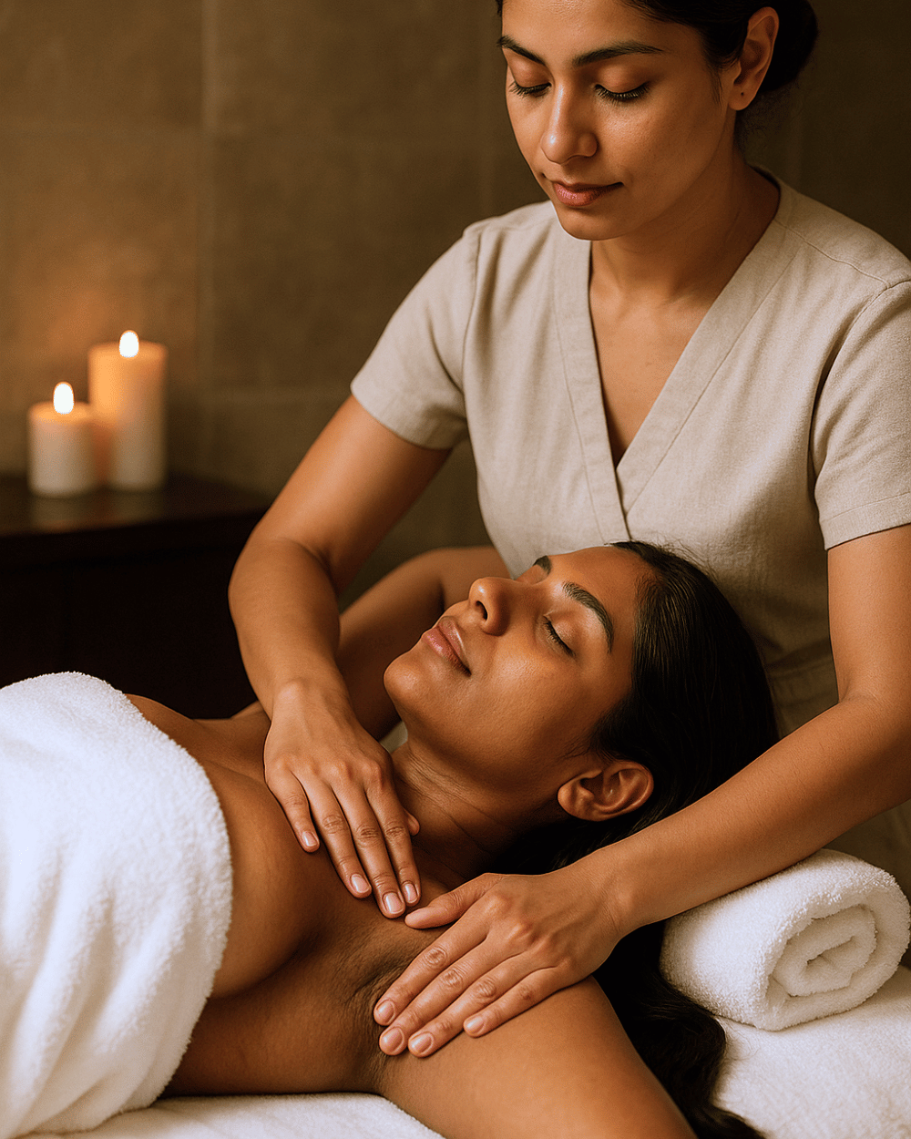 lymph drainage massage therapy in columbus woman getting a lymph drainage therapy massage in pickerington ohio at body ache escape