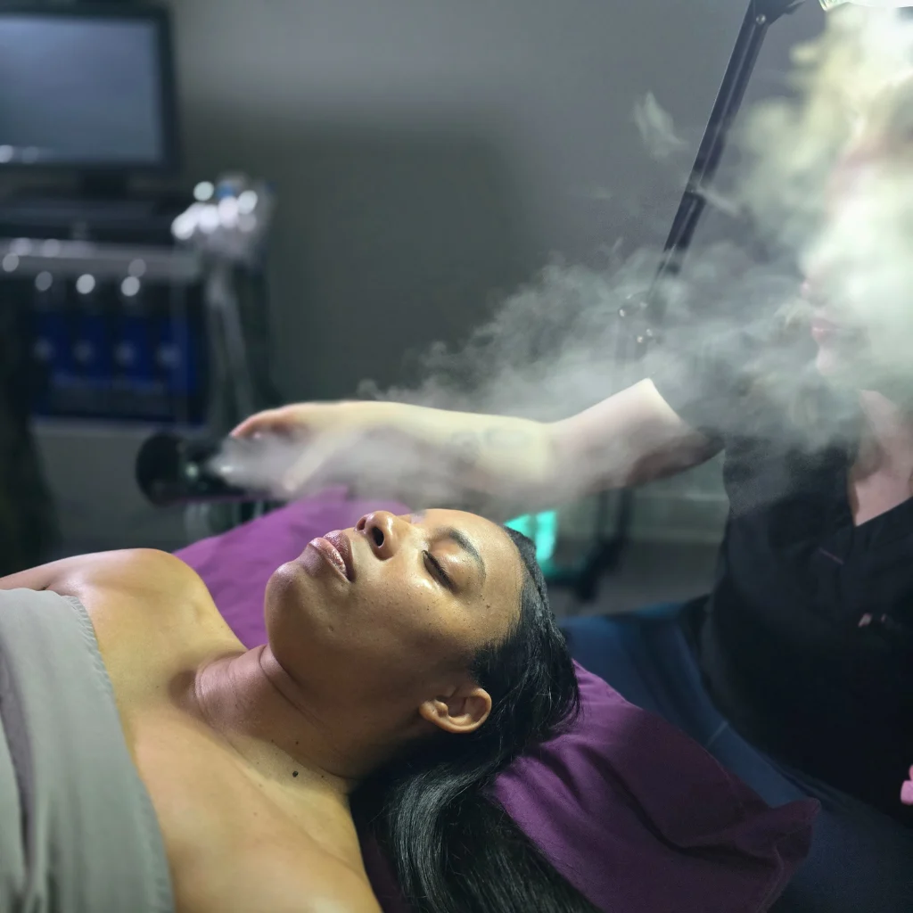 Guest relaxing under facial steam